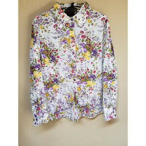 Citicraze Womens Medium Floral Button Up Long Sleeve Shirt Top Blouse Multicolor